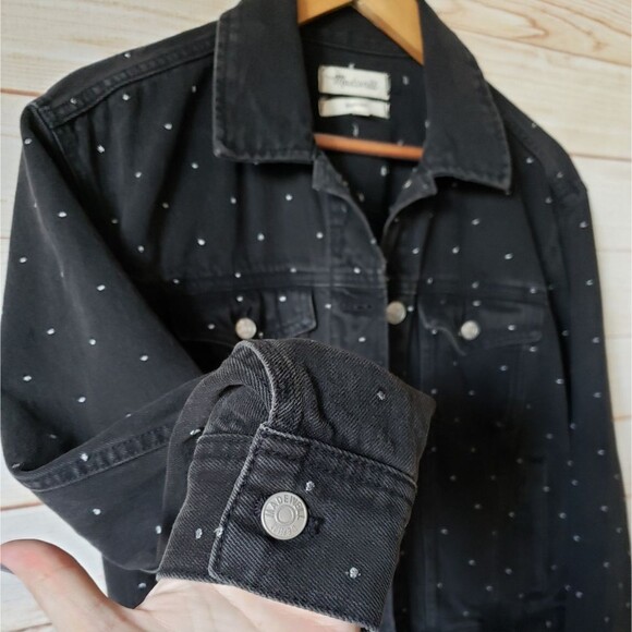Madewell The Boxy Crop Black Denim Jean Jacket Metallic Dot Edition Women's XS - Picture 8 of 13